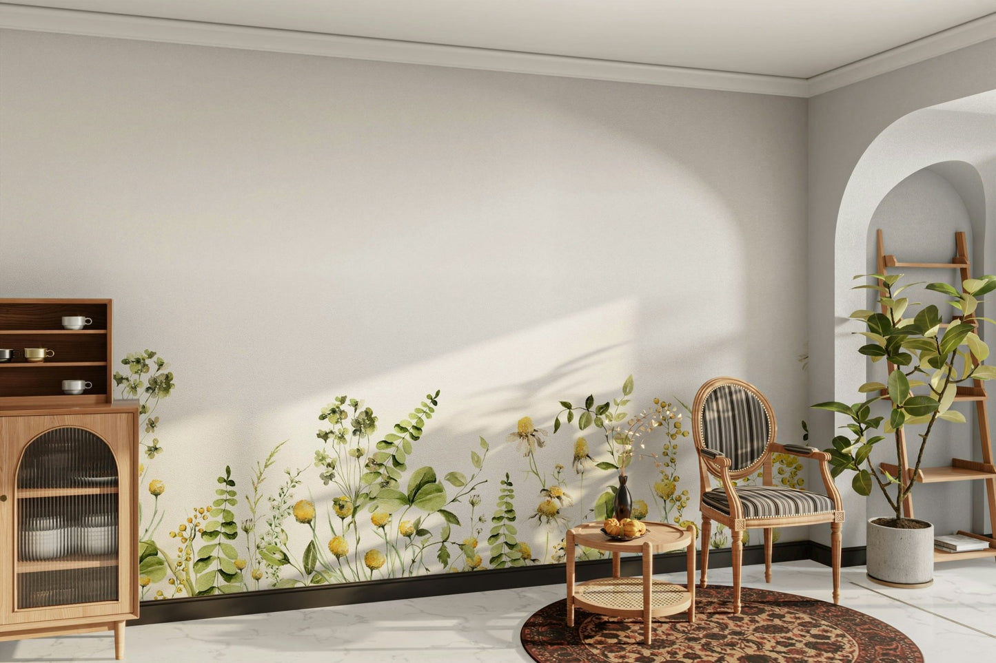 Summer Meadow Bloom mural with lush green plants, GD1244