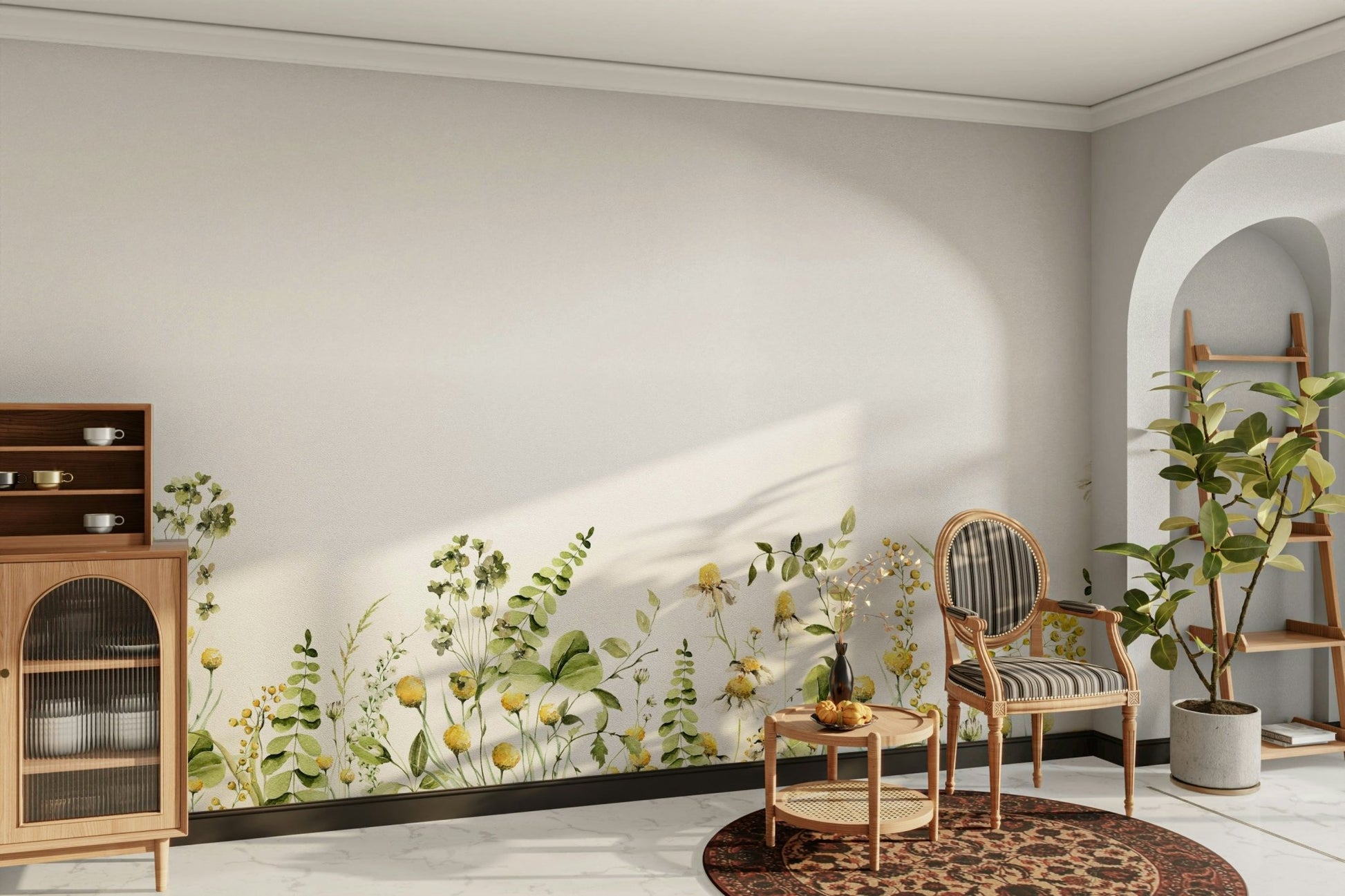 Summer Meadow Bloom mural with lush green plants, GD1244