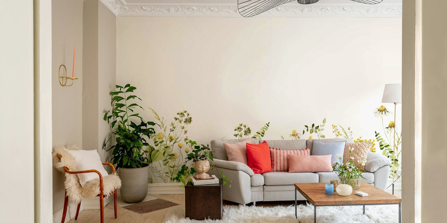 Beautiful meadow flowers and greenery on wall mural, GD1244