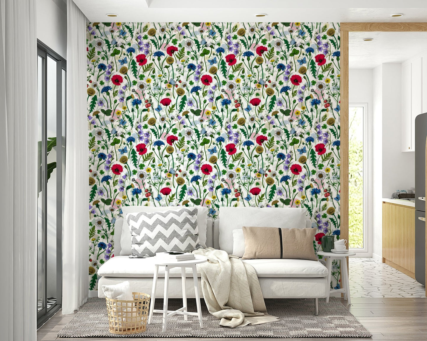 Soft floral wallpaper inspired by summer countryside fields.

