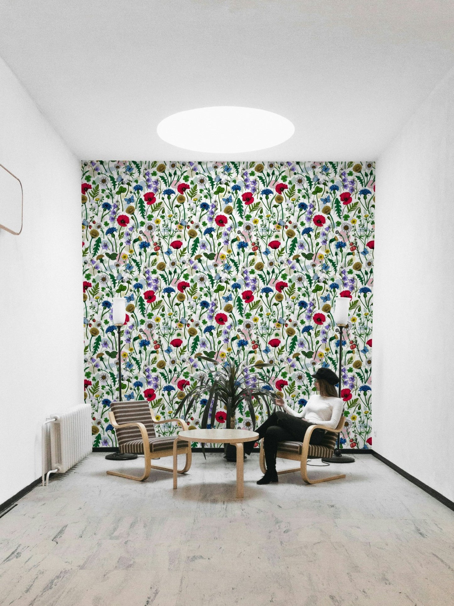 Floral meadow design in soft pastel summer tones.

