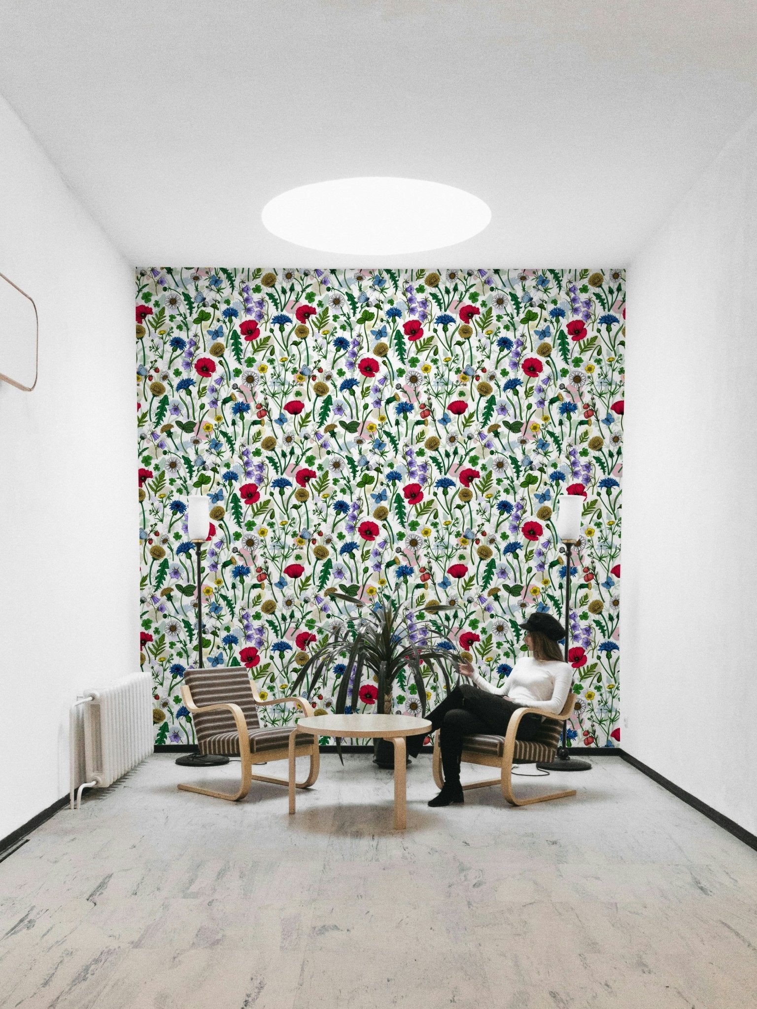 Floral meadow design in soft pastel summer tones.

