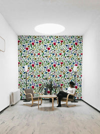 Floral meadow design in soft pastel summer tones.

