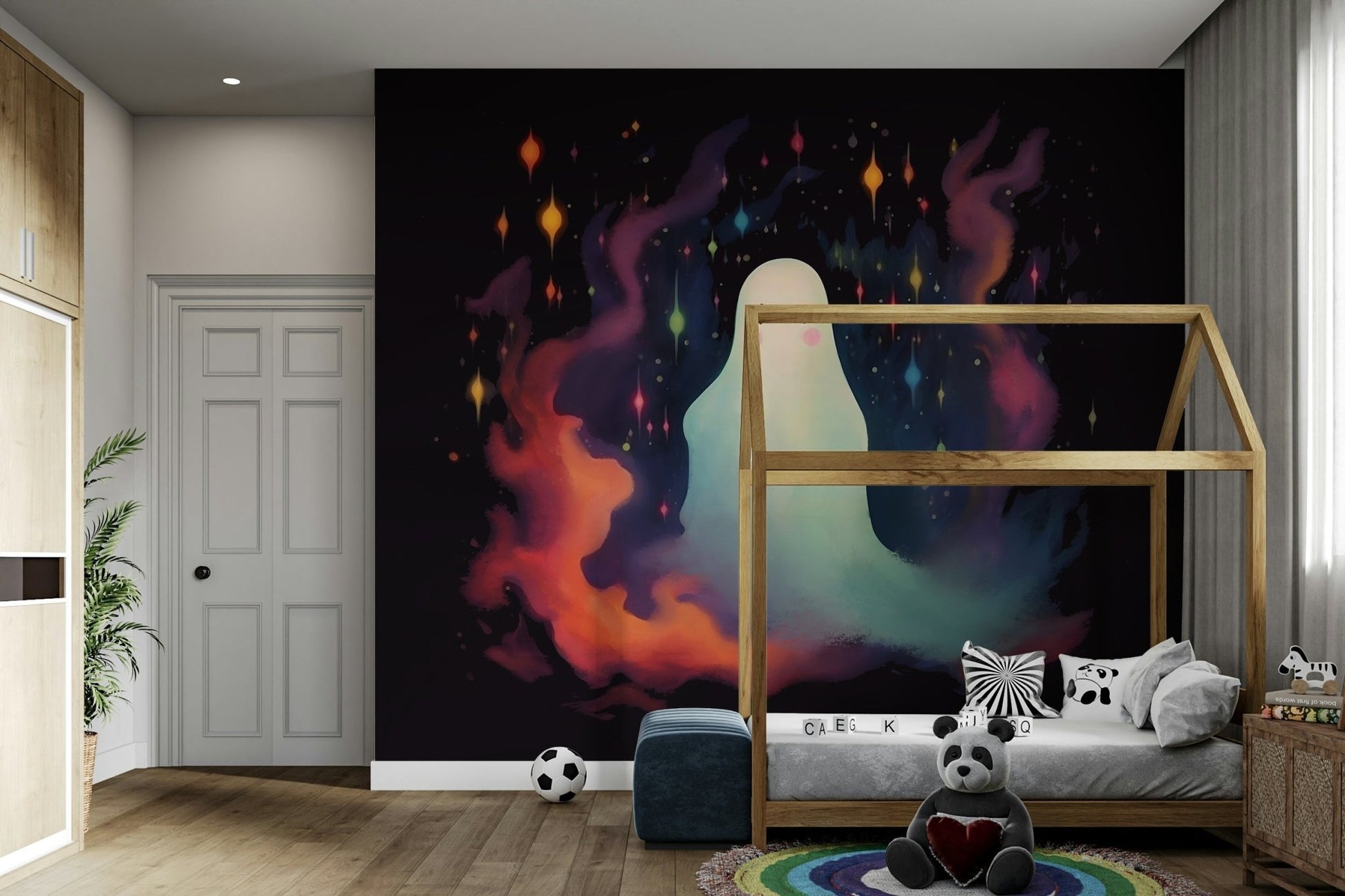 The night sky above is a dark indigo color with many stars.
