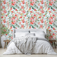 Coral Oleander floral wallpaper for interiors

