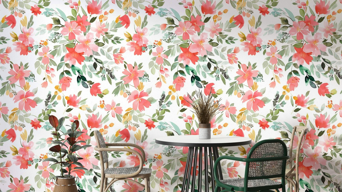 Summer Oleander Floral Coral Wallpaper design

