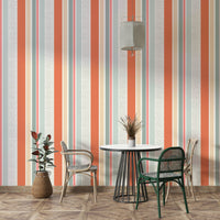 Bold striped wallpaper in shades of summer.

