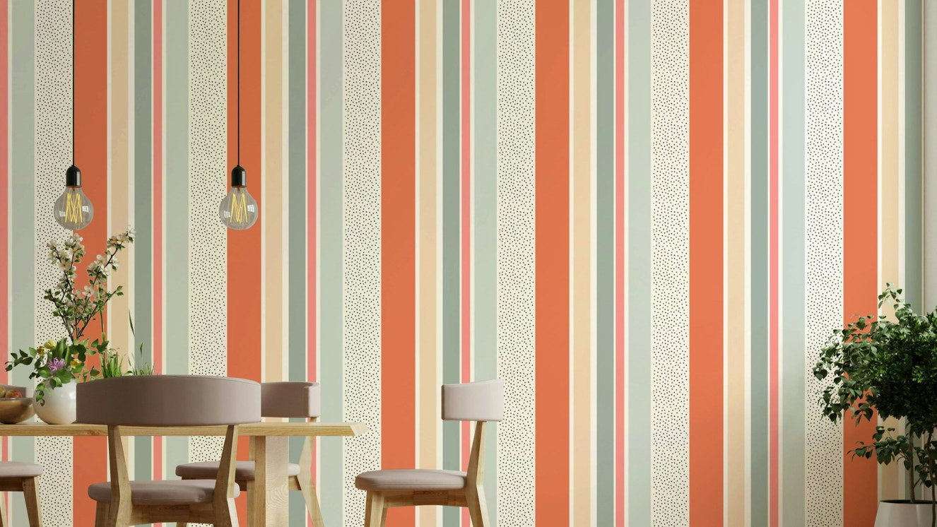 Fun striped wallpaper to brighten your space.

