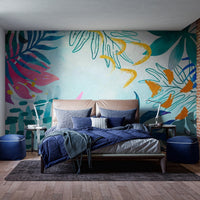 Vibrant summer watercolors wallpaper mural with a fresh design. tropical-07