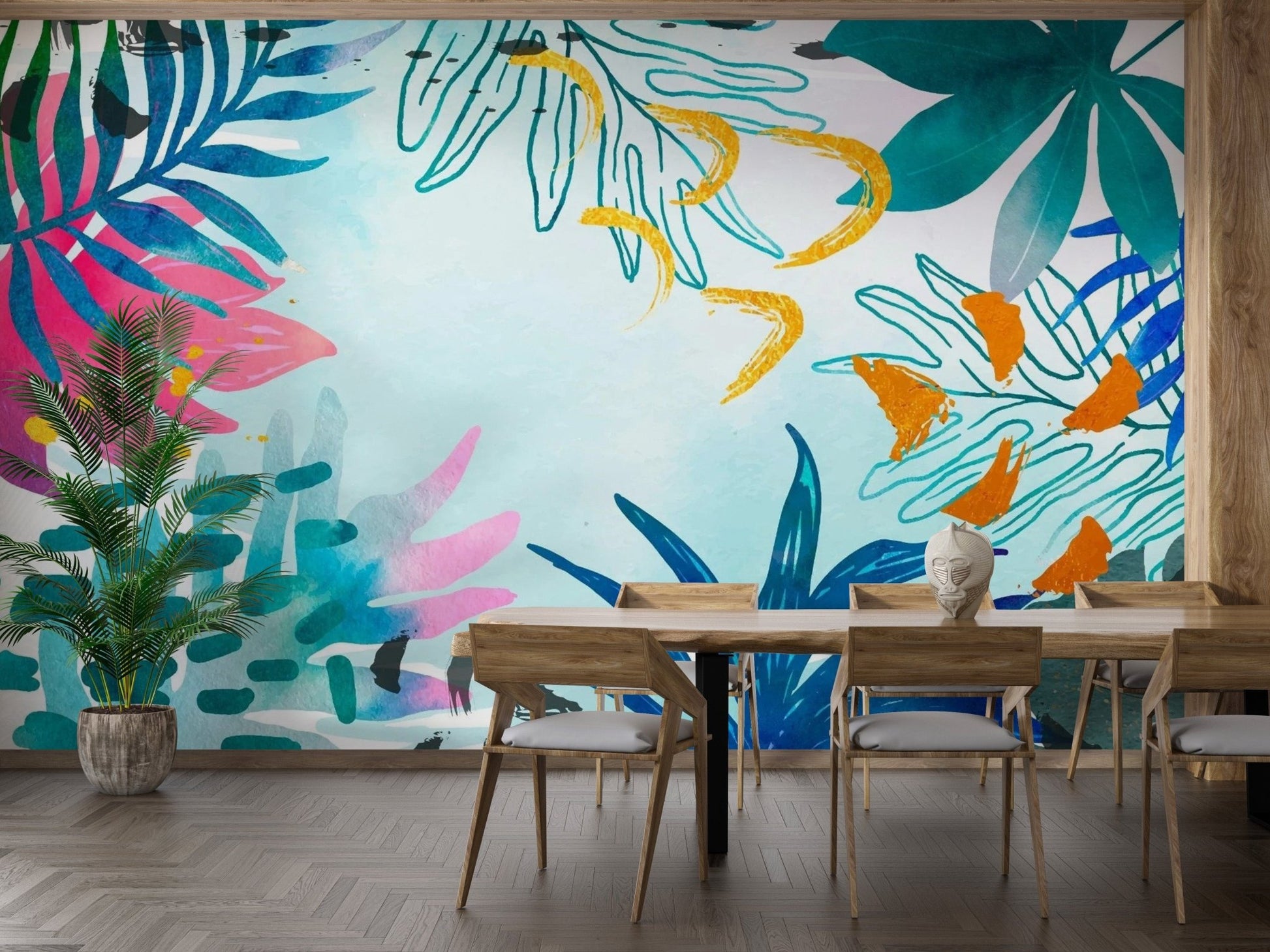 Artistic watercolor mural featuring bright summer-inspired hues. tropical-07