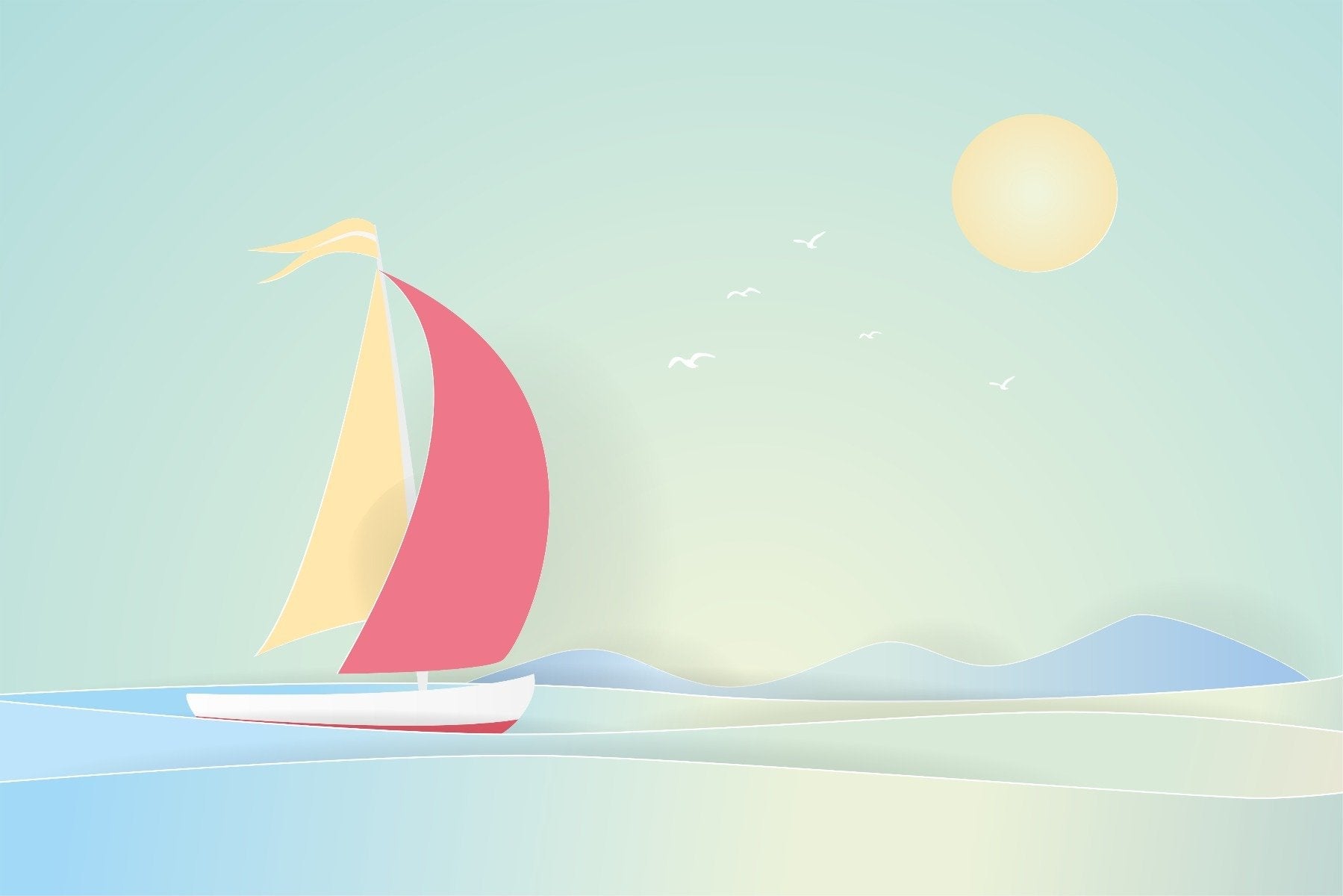 Summer Boat Sailing Wallpaper Mural