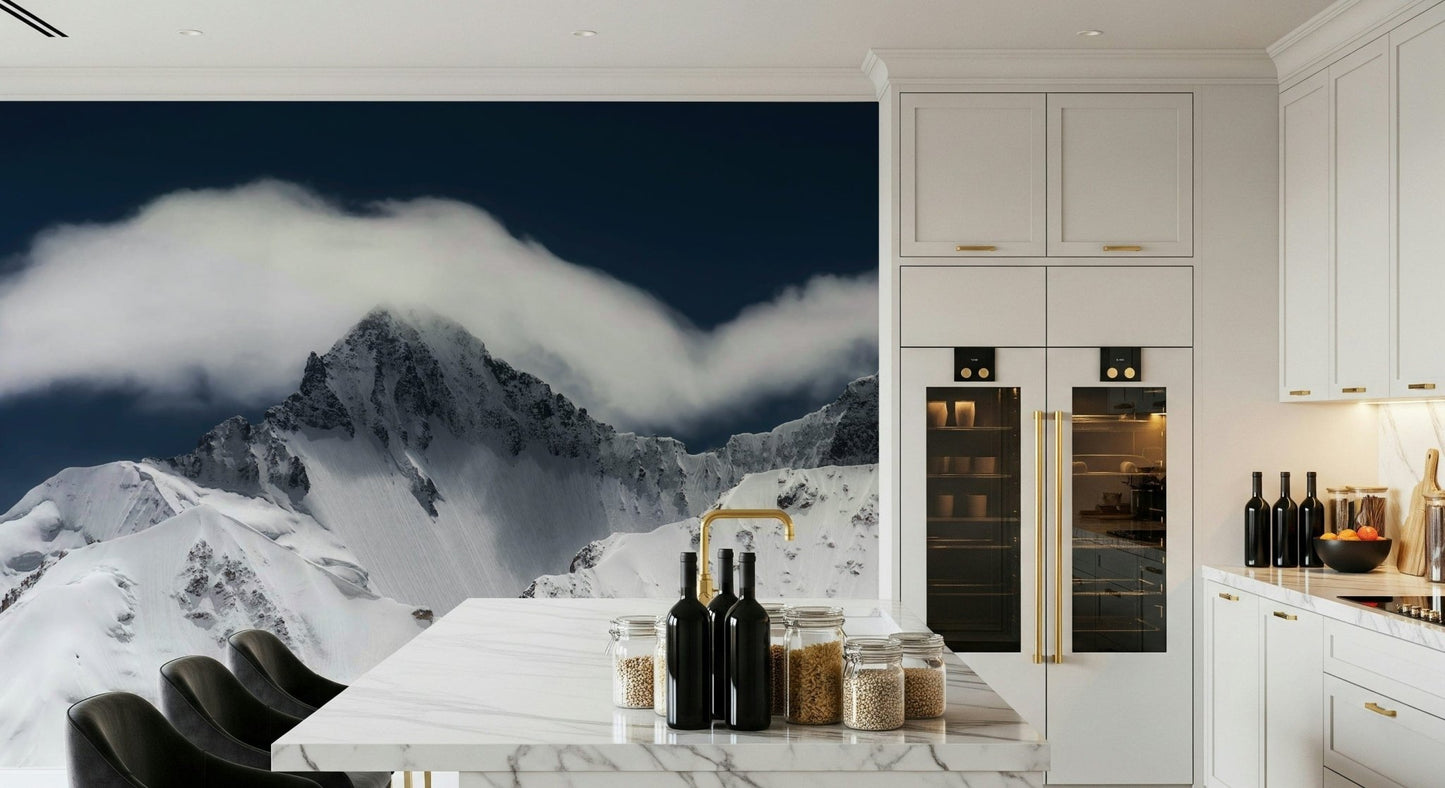 A beautiful panoramic wall mural of a cloud-covered summit.