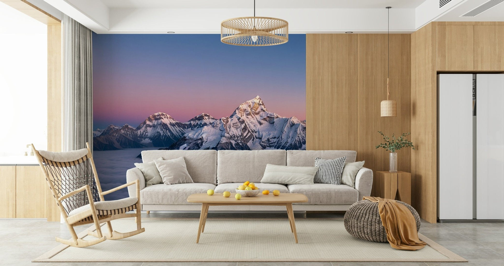 Modern flat with crisp landscape wallpaper mural Summit Serenity Wall Mural