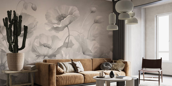 Grey floral peel and stick wallpaper for a modern, chic room., DTIL39