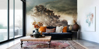 Ethereal Sunbeam forest mural capturing mystical, glorious light shafts.