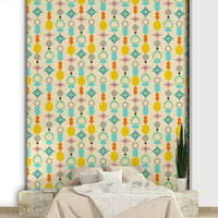 Cream wallpaper with retro suncatcher shapes and patterns, GD1584