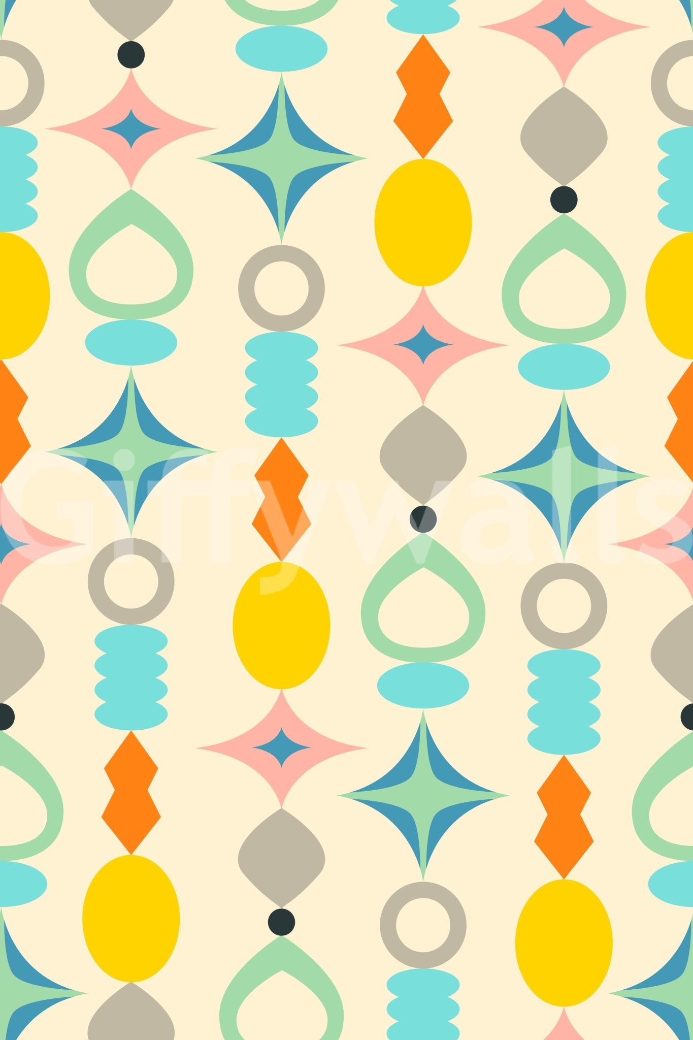Cream-colored wallpaper with mid-century abstract design, GD1584