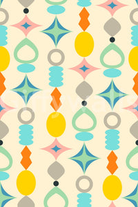 Cream-colored wallpaper with mid-century abstract design, GD1584