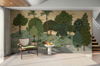 The colors are gentle and lush, with a natural, green and gray palette.

