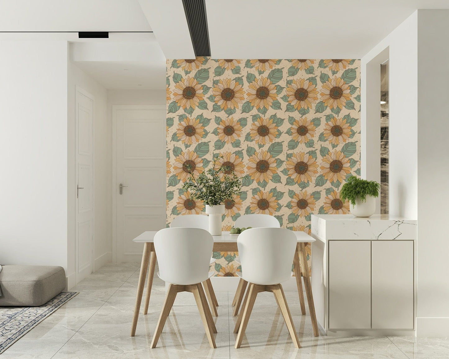 Quaint Sunflower Bloom Wallpaper, rustic blooms on this mural.