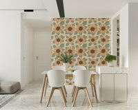 Quaint Sunflower Bloom Wallpaper, rustic blooms on this mural.