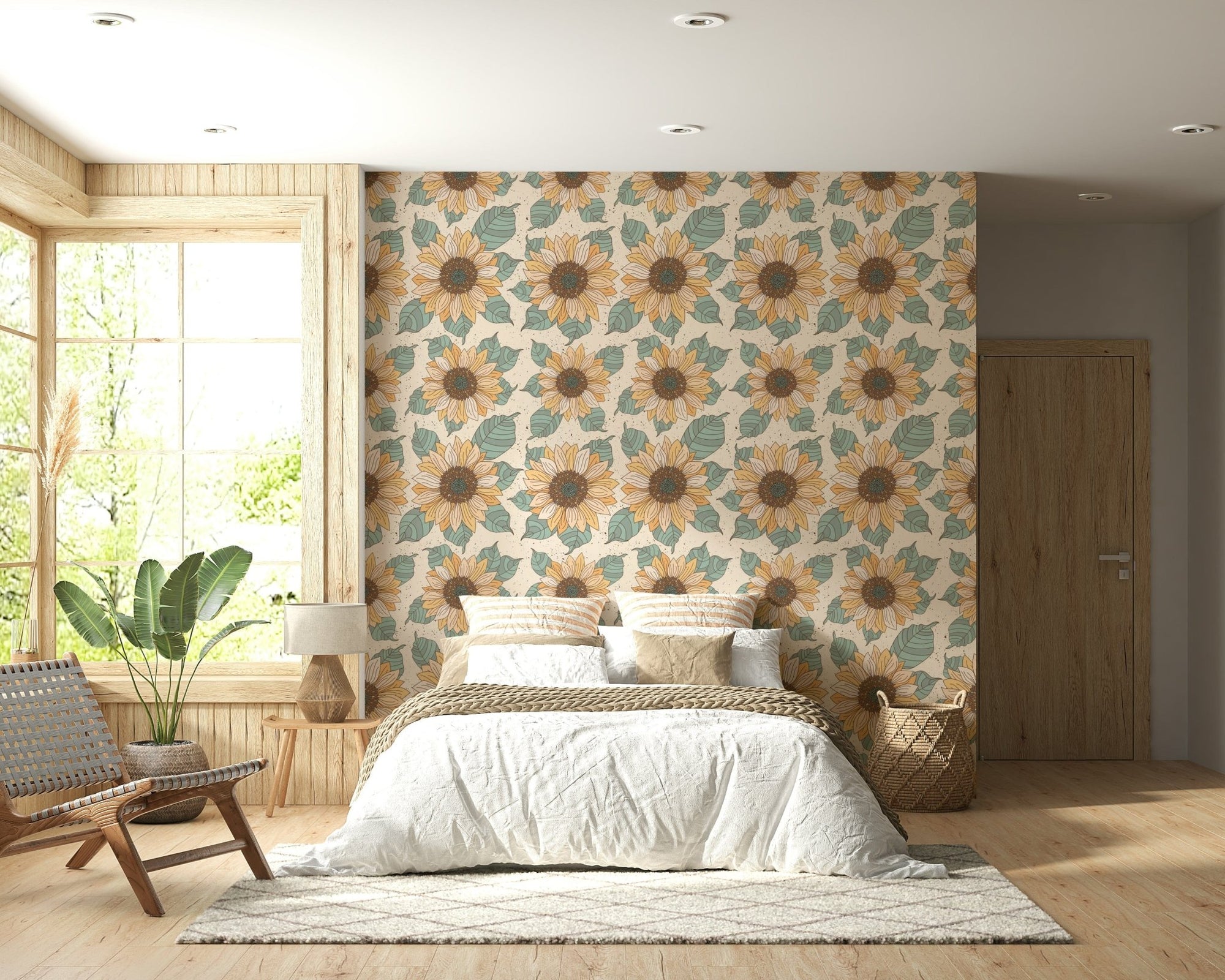 Sunflower Bloom Wallpaper Helianthic pattern, glorious flowers, wall mural., GD6629