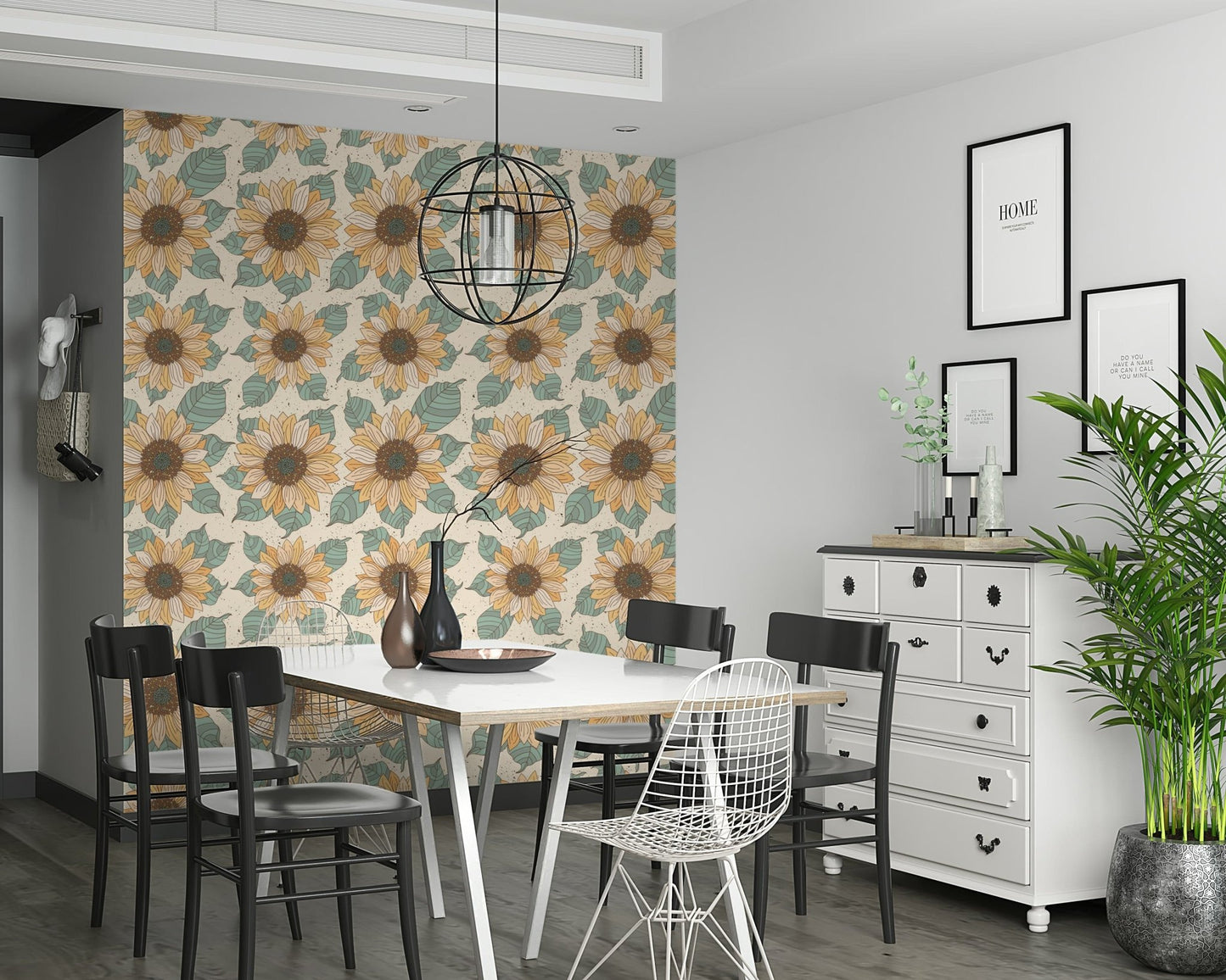 Whimsical Sunflower Bloom Wallpaper. Idyllic floral, pastoral wall.