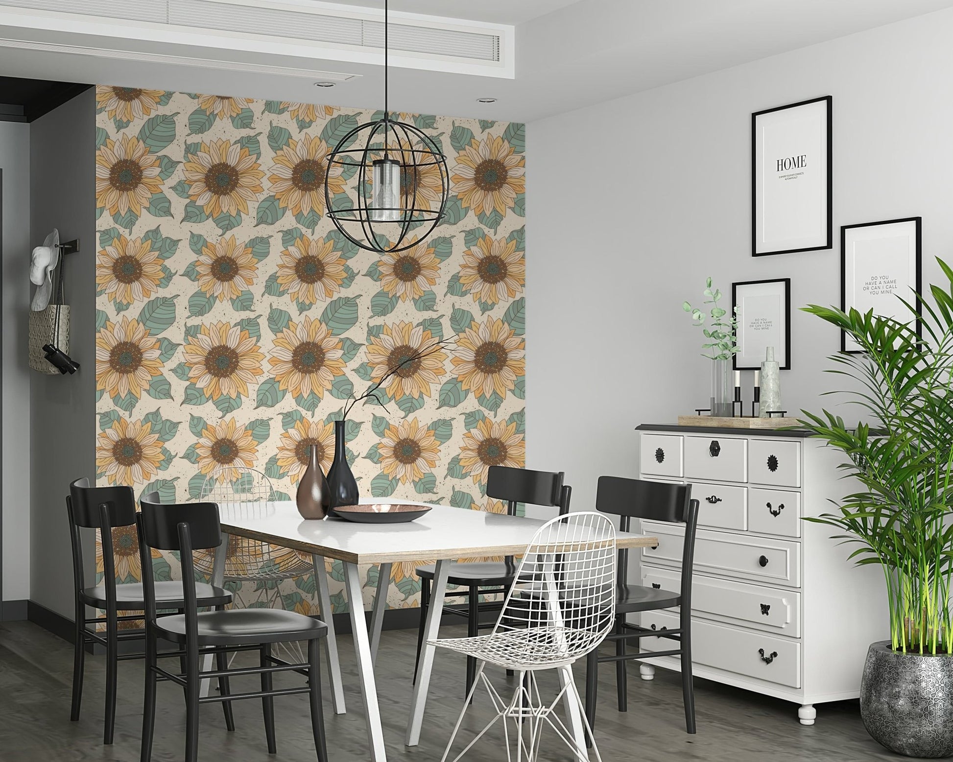 Whimsical Sunflower Bloom Wallpaper. Idyllic floral, pastoral wall.