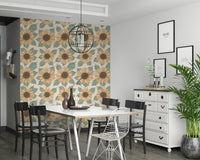 Whimsical Sunflower Bloom Wallpaper. Idyllic floral, pastoral wall.