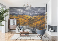 Scenic mountain wall mural featuring Sunlit Aspen Valley composition, GD9247