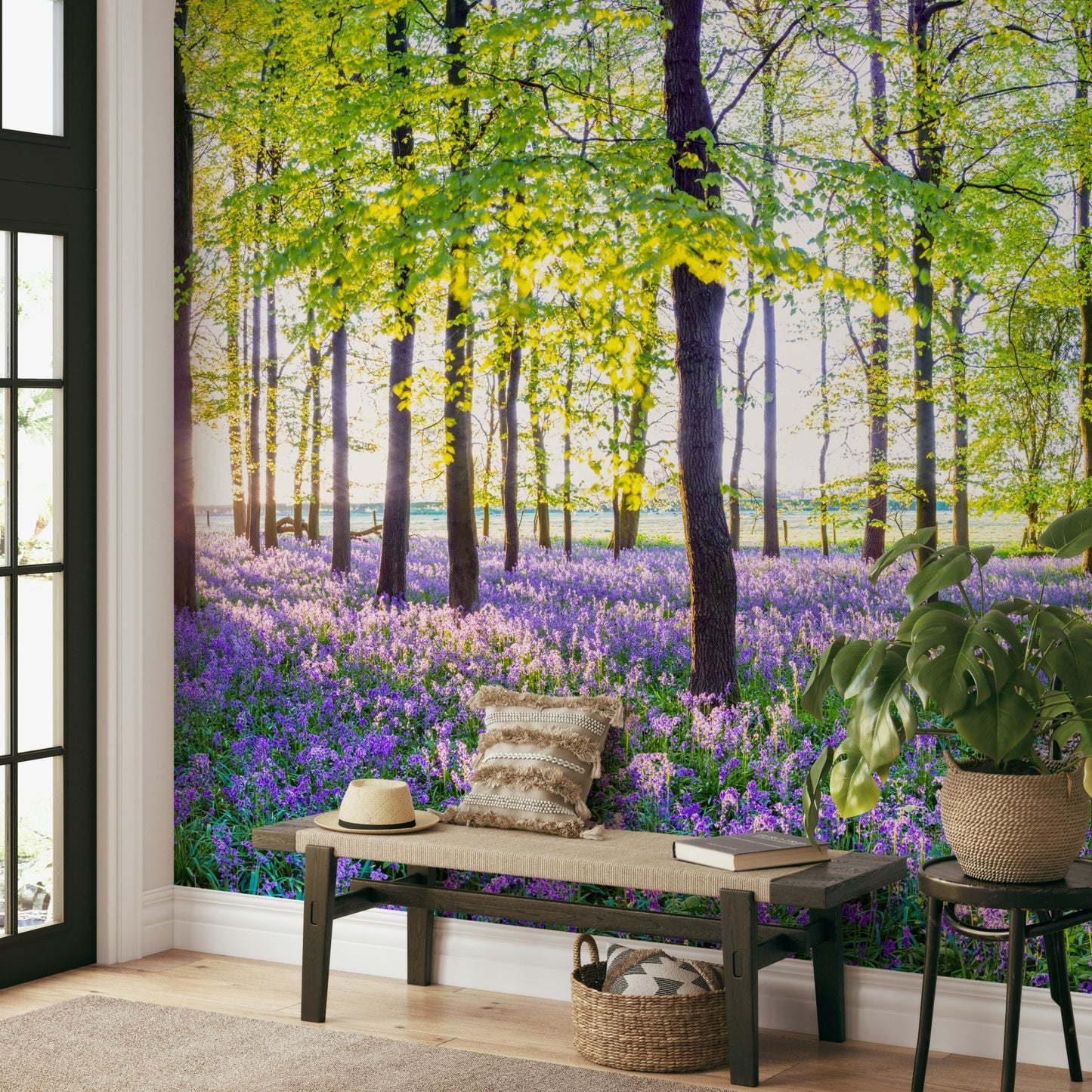 Serene forest scene with bluebell floor

