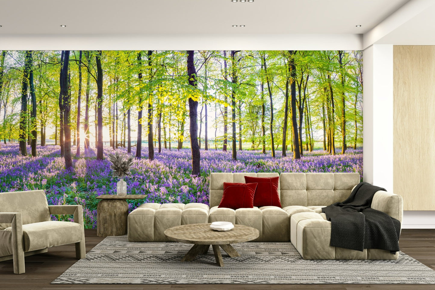 Woodland trail mural with morning light

