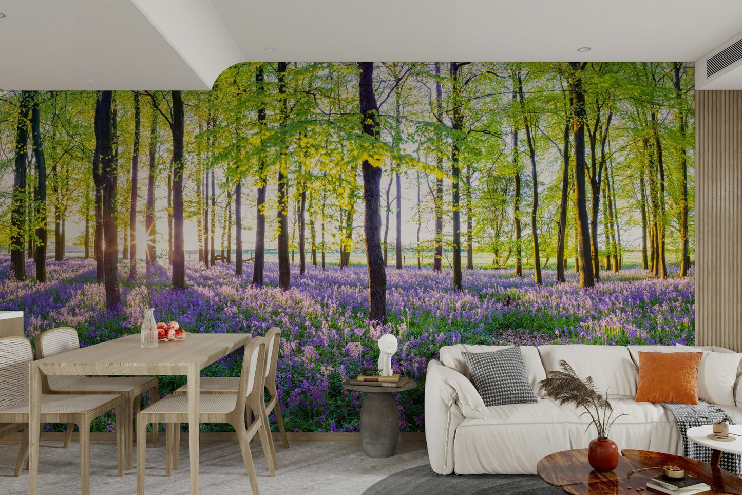 Nature wall mural with blooming glade

