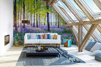 Sunlit Bluebell Woods wall mural design

