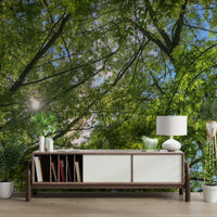 Vibrant green and soft golden hues.

