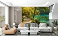 Sunlit Lakeside Path Wall Mural