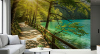 Sunlit Lakeside Path Wall Mural