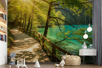 Sunlit Lakeside Path Wall Mural
