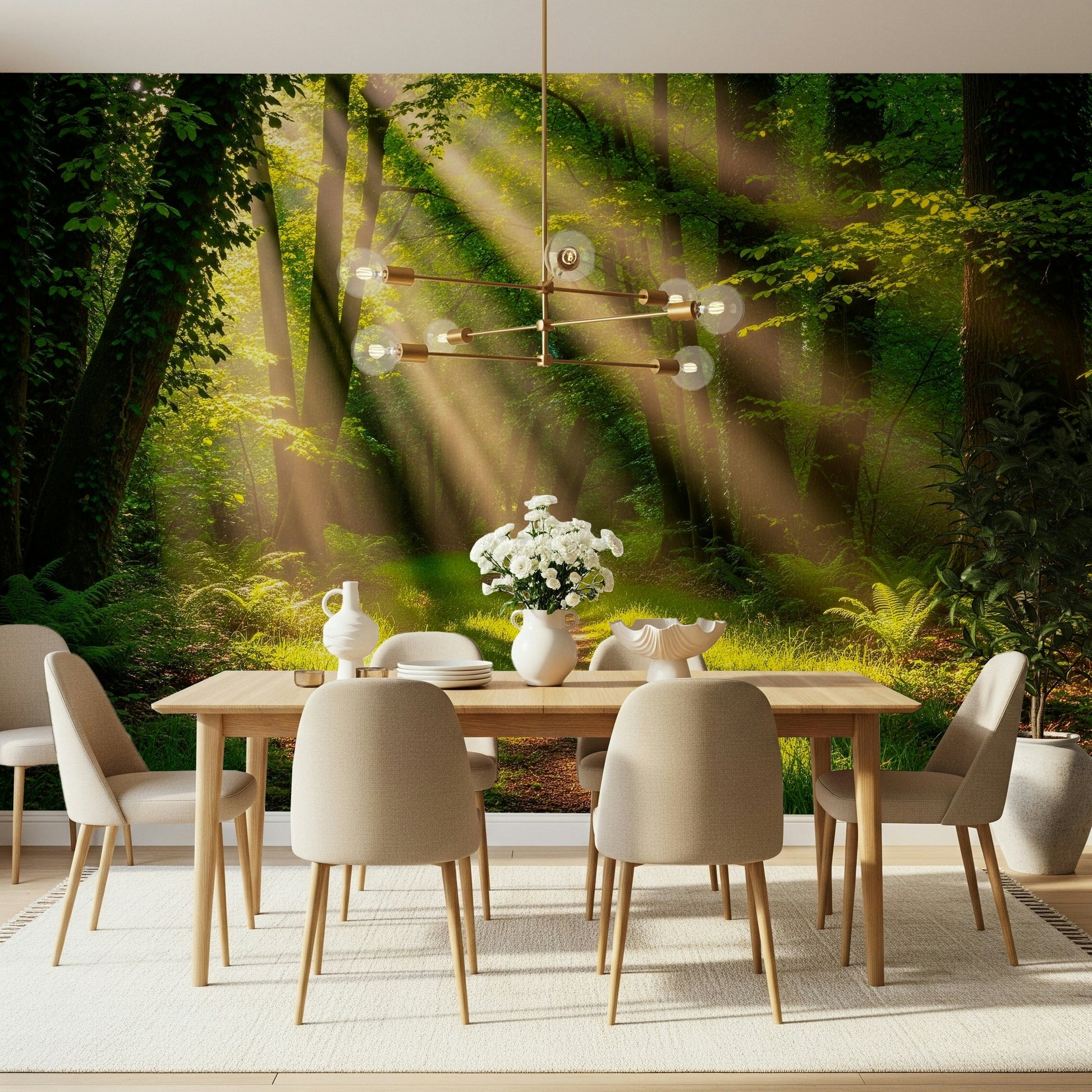 Sunlit Path Wall Mural wallpaper mural for a flat hallway space.