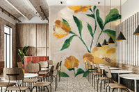 Soft pastel flower mural with sunshine glow

