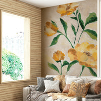 Warm floral wall mural with radiant light effect

