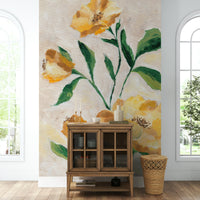 Artistic flower petal mural in glowing sunlight


