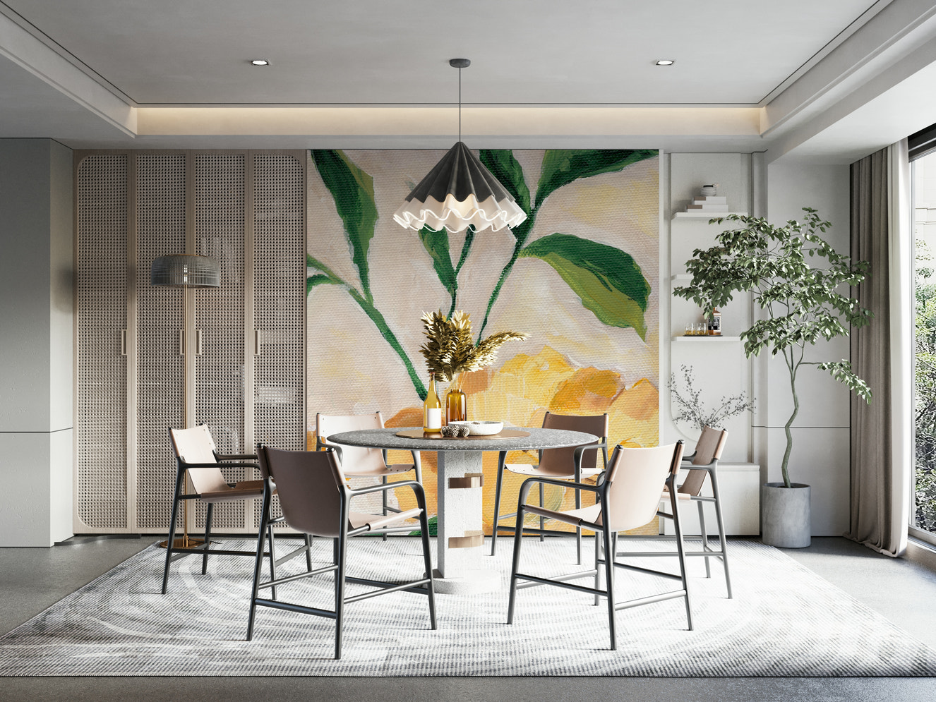 Sunlit Petals Wall Mural with glowing florals

