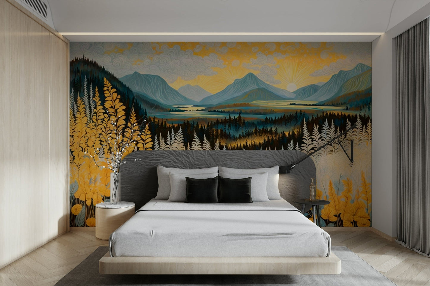 The colors are warm and soft, with golden, yellow, and beige hues.

