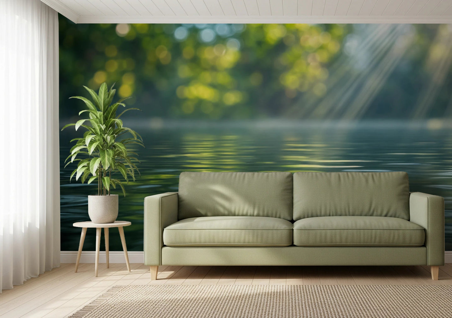 Natural water wall mural with gentle light