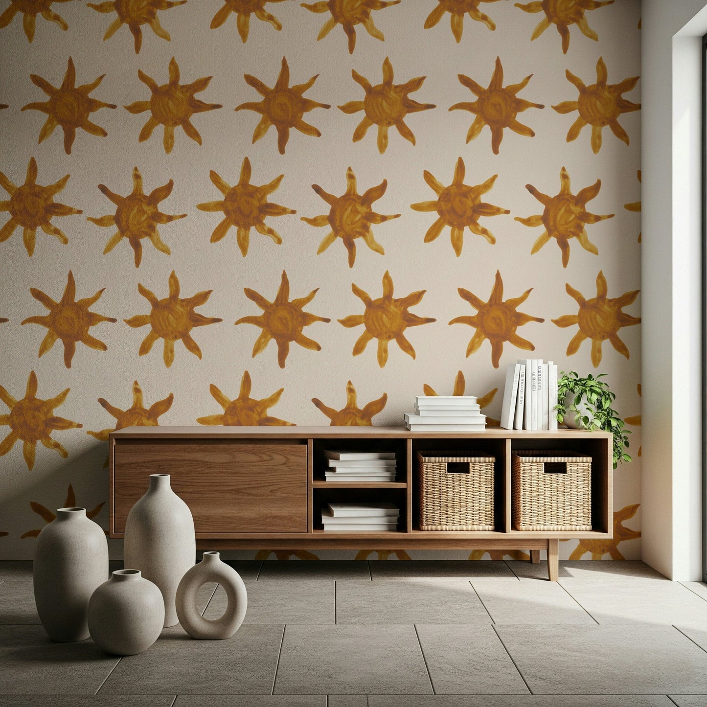 Repeating sunburst Sunny Brushstrokes Wallpaper., GD6517