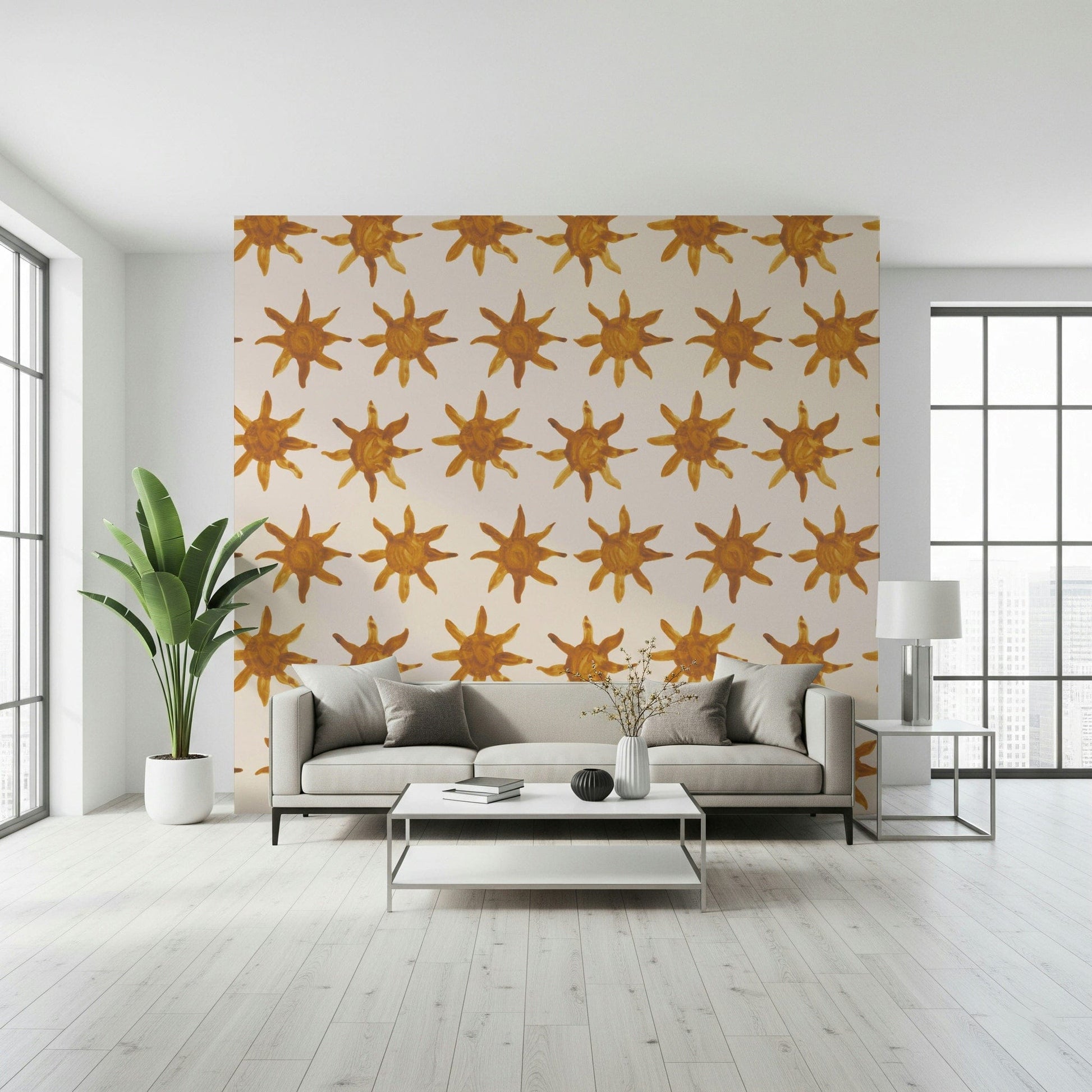 Hand-drawn sun Sunny Brushstrokes Wallpaper motif., GD6517