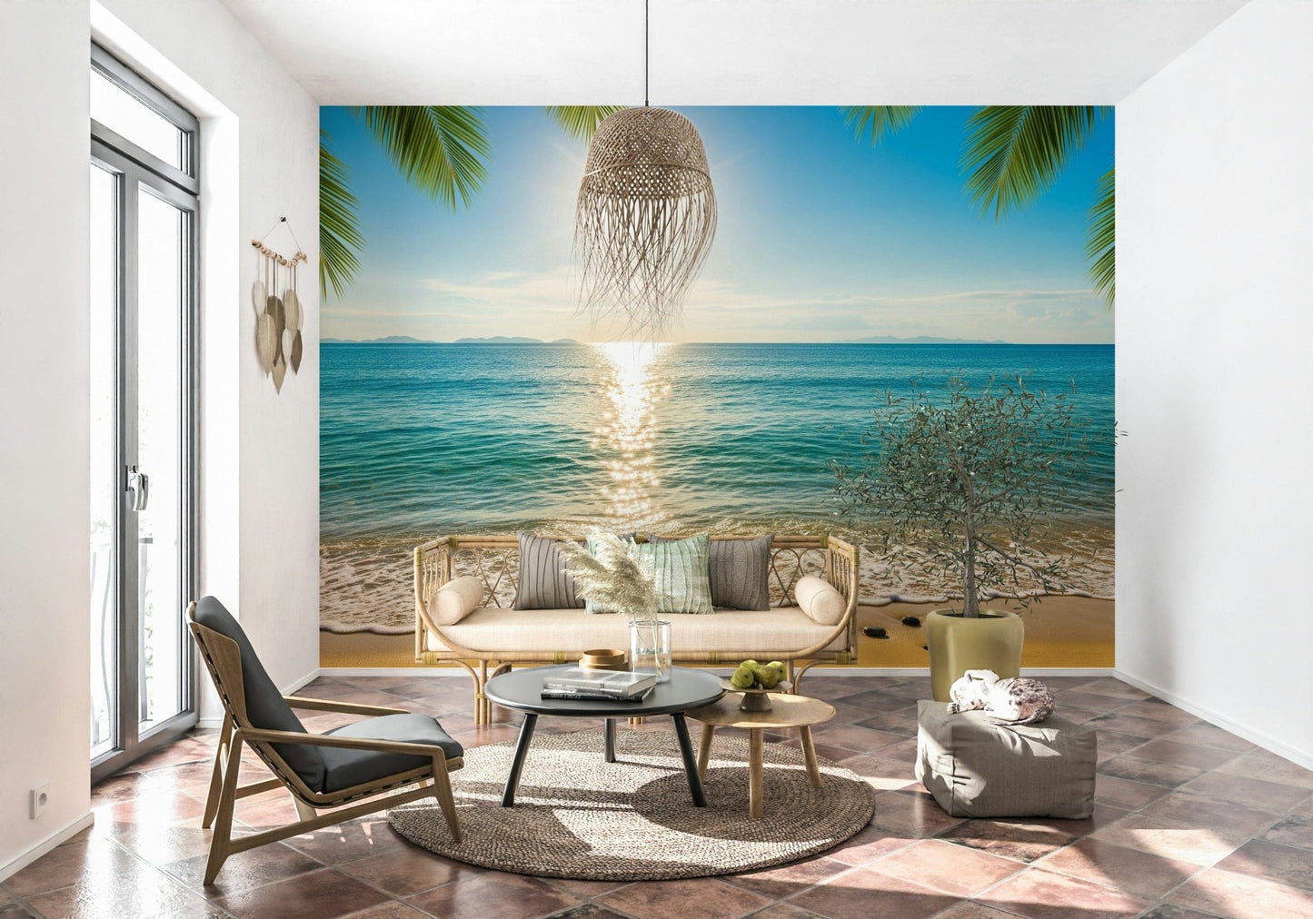 Sunny Coastal Calm Wall Mural peaceful vacation scene for a wallpaper mural