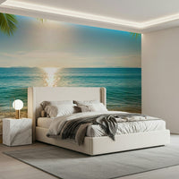 Large scale beach wallpaper mural for a basement gym Sunny Coastal Calm Wall Mural