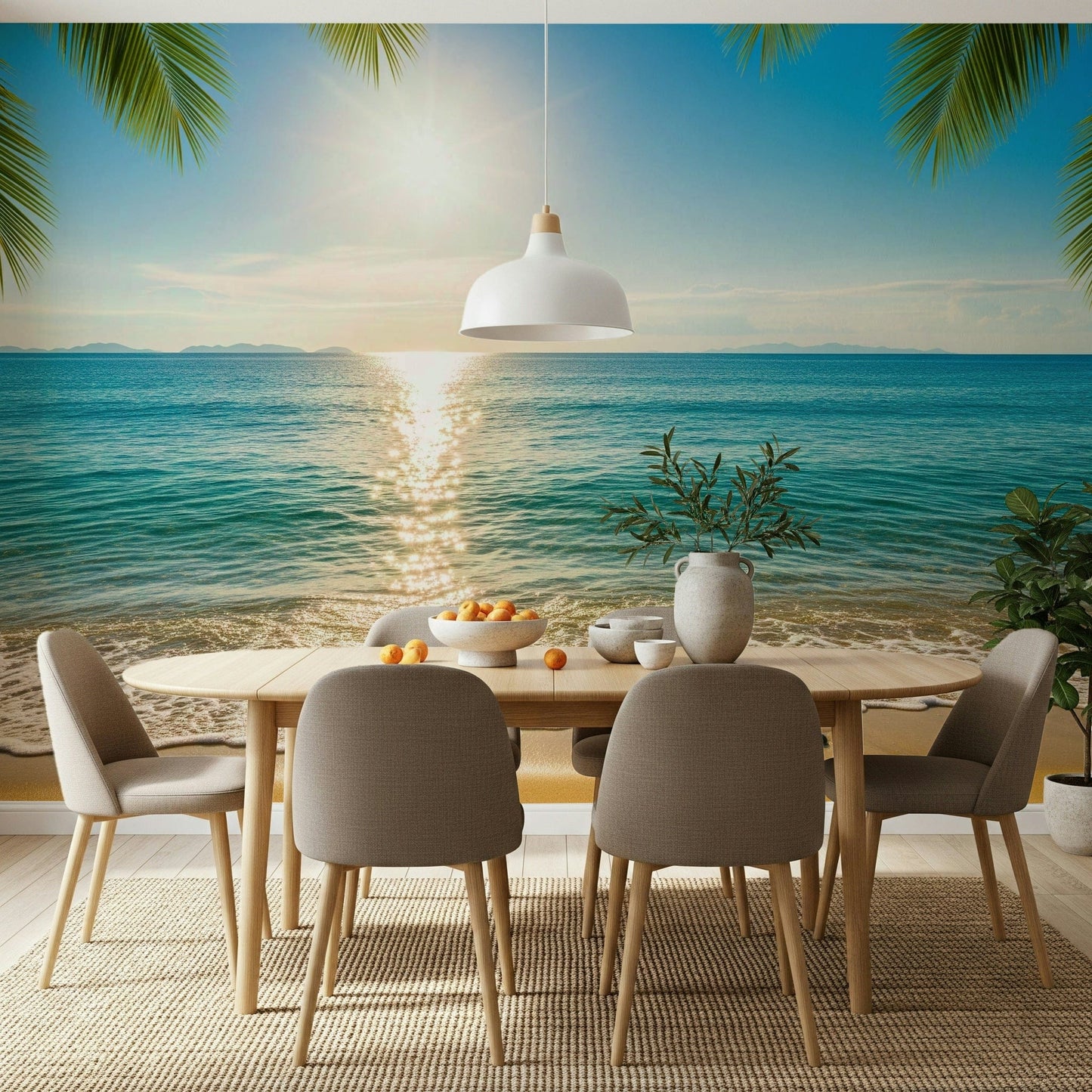Sunny Coastal Calm Wall Mural warm sunshine tones for a kitchen wallpaper mural